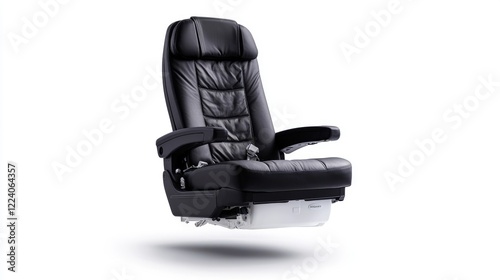 Luxurious black leather aircraft seat, isolated on white photo