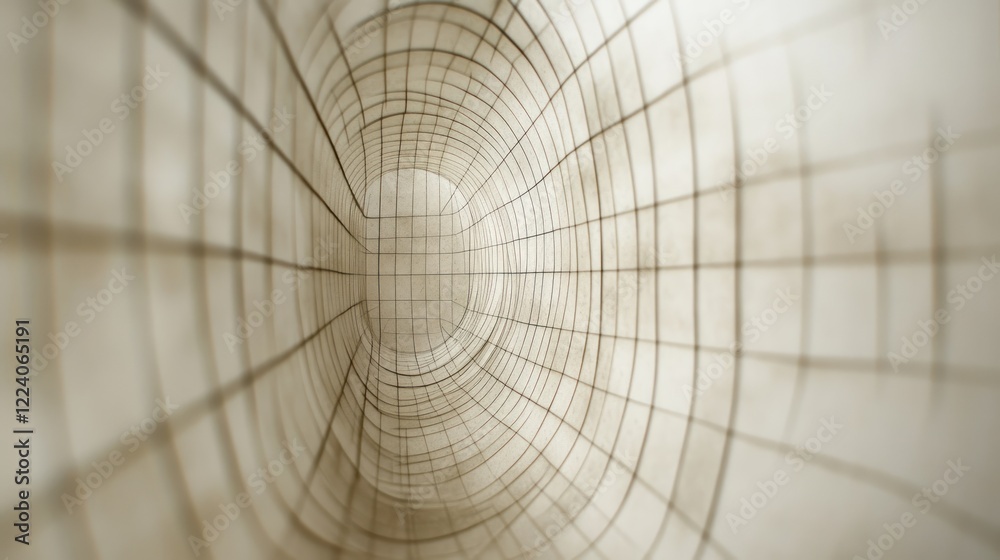 Obraz premium A tunnel-like structure with a grid pattern, suggesting depth and perspective.