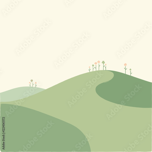 Enchanting Pastel Meadow: Tranquil Hillsides Adorned with Delicate Blooms