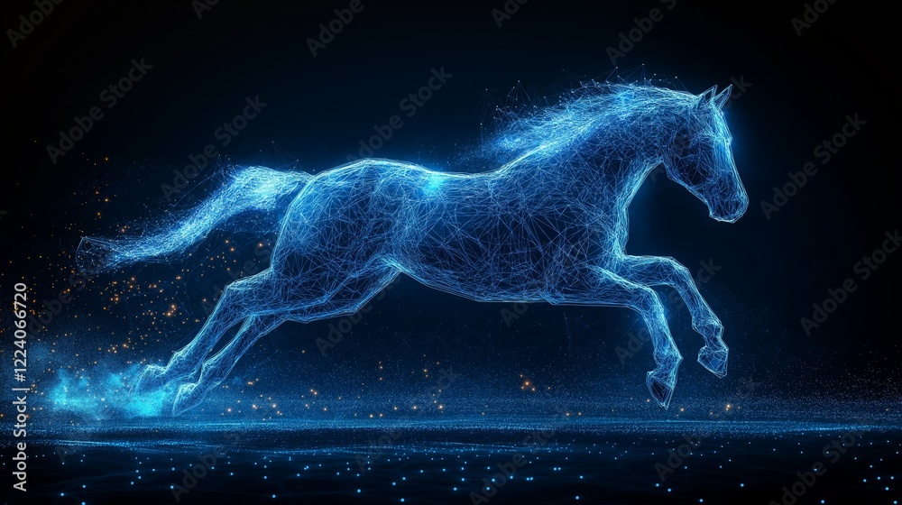 Fototapeta premium Glowing Blue Wireframe Horse in Futuristic Digital Network Design