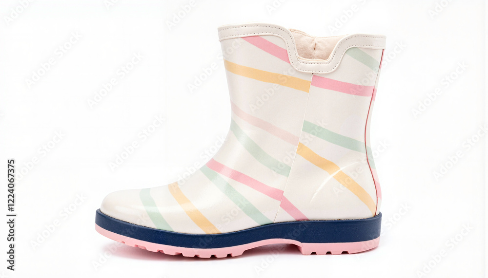 Colorful striped rain boot on white background Colorful striped rain boot on white background