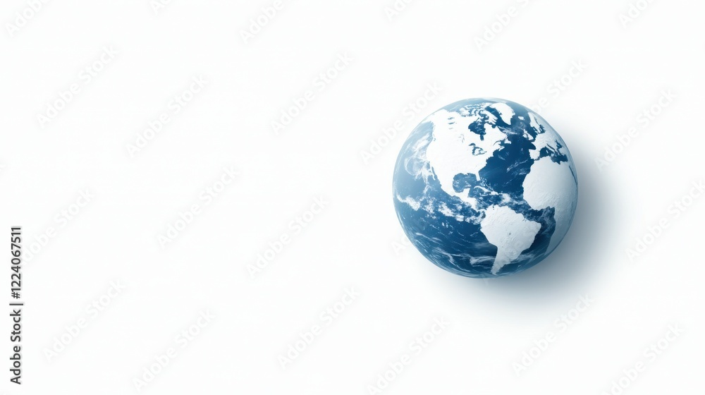 A globe featuring blue and white continents, symbolizing Earth against a minimalistic white background. A globe featuring blue and white continents, symbolizing Earth against a minimalistic white background.