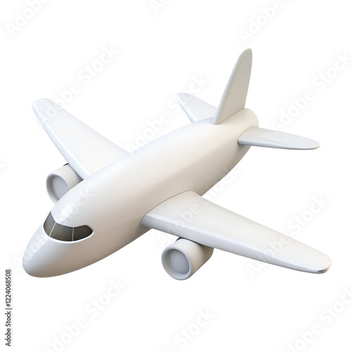 White plane. Aircraft icon. 3d rendering isolated on white background. Cartoon plastic style icon