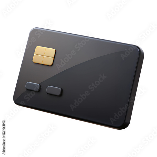 Black credit card. 3d rendering isolated on white background. Cartoon plastic style icon