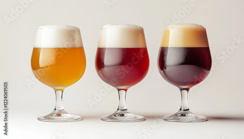 A selection of beer glasses filled with different types of beer, featuring rich foam on top. The image highlights the variety in brewing styles, making it ideal for pubs, breweries, and beer lovers.
