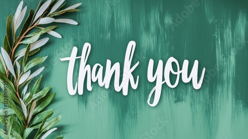 Artistic letter design thank you card soft green background photo