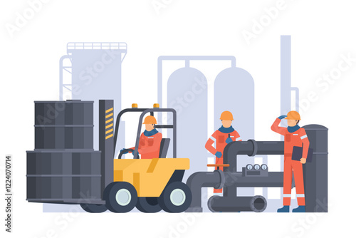 Oil and Gas Industry Workers Maintaining and Repairing Pipelines. Fully Editable Elements, Easy to Customize