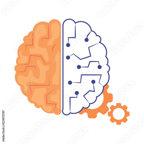 Brain half neural half mechanical illustration