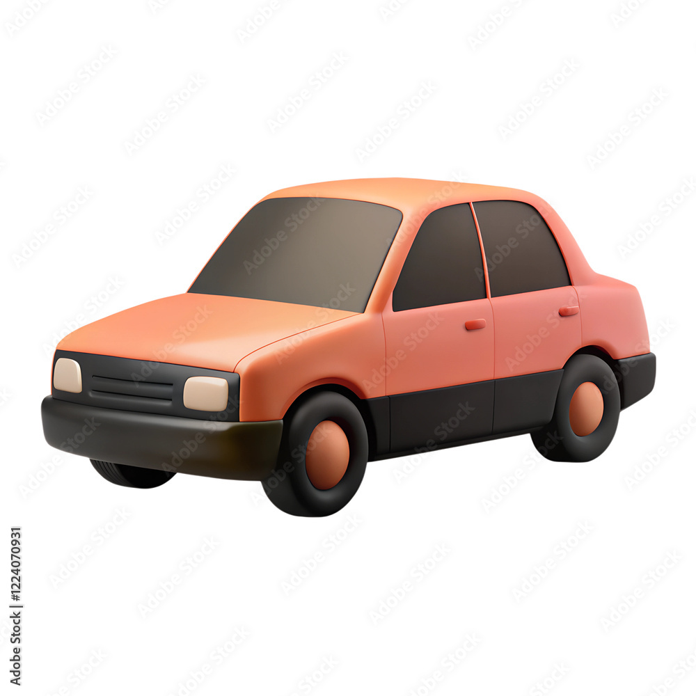 Red cartoon toy car with white background. Plastic style icon Red cartoon toy car with white background. Plastic style icon