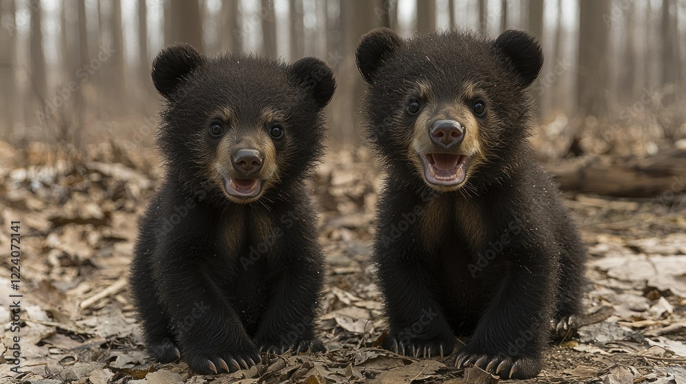 Obraz premium Adorable American Black Bear Cubs in the Forest