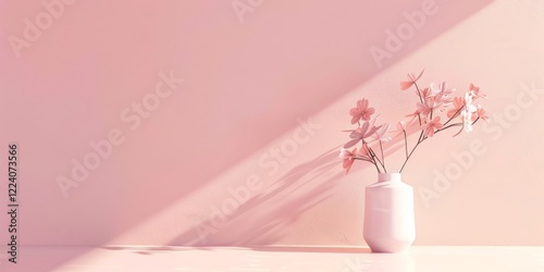 A minimalist aesthetic featuring a light pastel coral backdrop, Minimalist design elements arranged symmetrically, Modern minimalist style