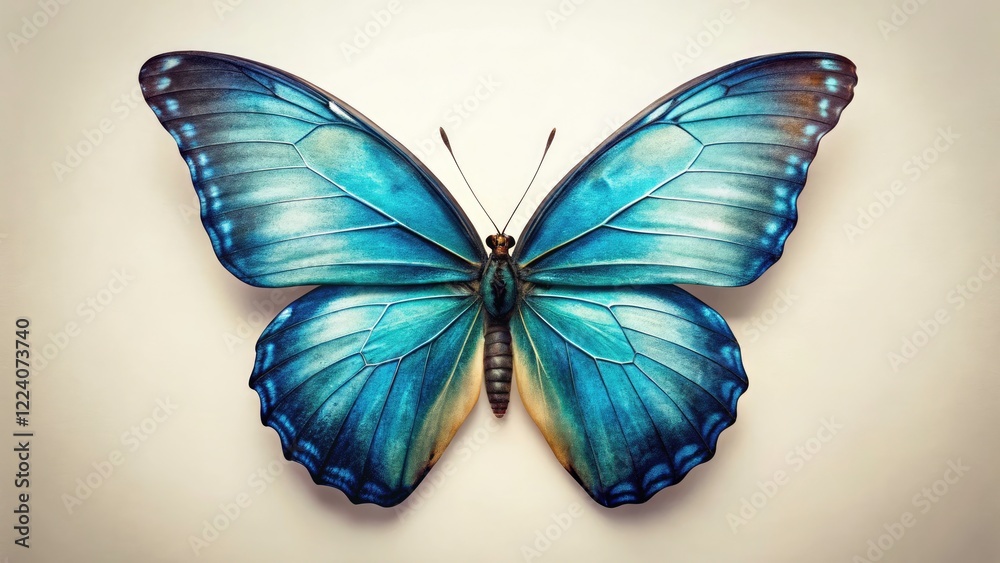 Fototapeta premium Vintage Style Blue Butterfly Photography - Beautiful Tropical Blue Butterflies Isolated on White Background for Nature Lovers and Art Enthusiasts