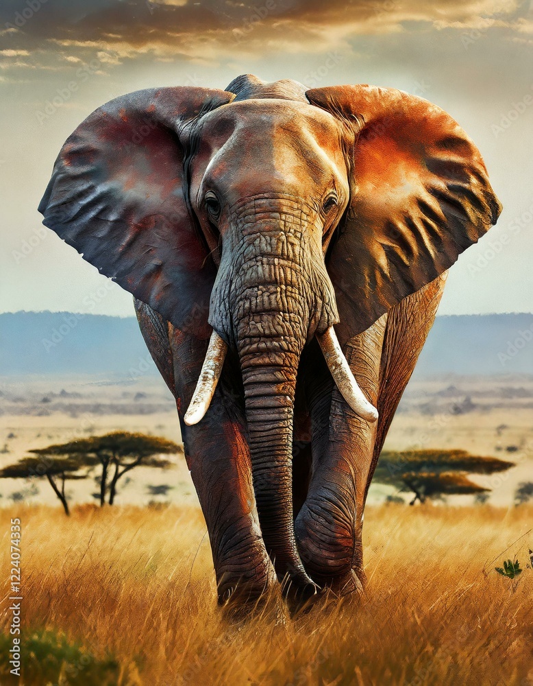 Fototapeta premium A vibrant portrayal of animals, from domestic pets like cats and dogs to majestic wildlife like lions, elephants, and monkeys.