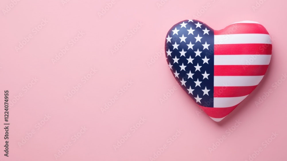 A heart-shaped object featuring the American flag against a pink background, symbolizing patriotism and love. A heart-shaped object featuring the American flag against a pink background, symbolizing patriotism and love.
