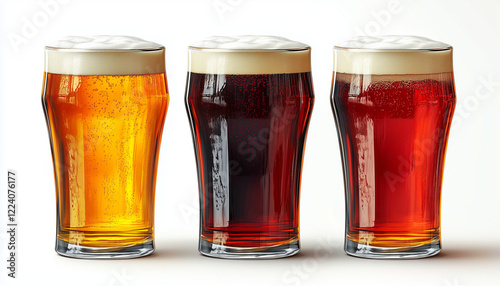 A selection of beer glasses filled with different types of beer, featuring rich foam on top. The image highlights the variety in brewing styles, making it ideal for pubs, breweries, and beer lovers.
