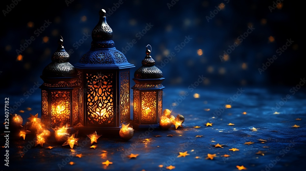 Fototapeta premium Illuminated Lanterns Adorn Festive Night Scene