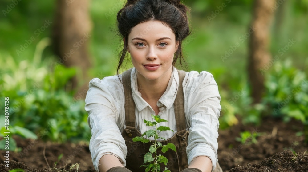 Fototapeta premium Planting a tree garden nature photography outdoor setting close-up environmental awareness