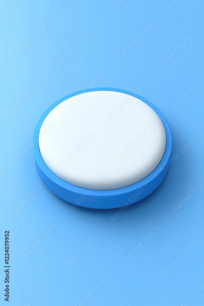 A blue and white button with a white background. The blue and white button is the main focus of the image A blue and white button with a white background. The blue and white button is the main focus of the image