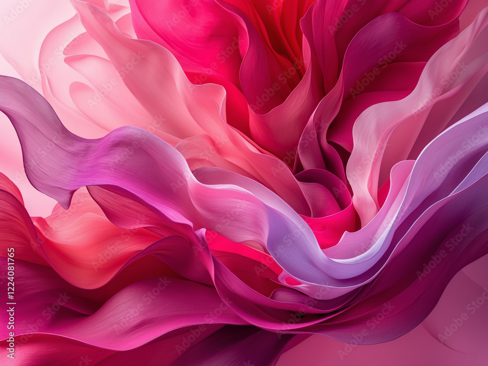 Obraz premium Abstract close-up of flowing pink and purple fabric-like waves, creating a soft and dynamic texture.
