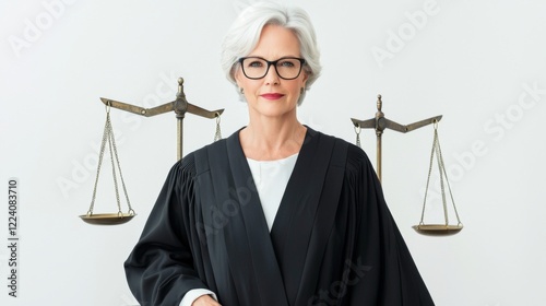 Courtroom action judge in professional attire legal setting portrait photography neutral background empowerment concept