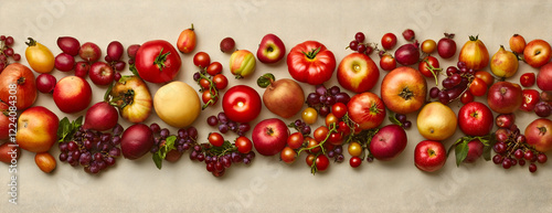Autumn harvest apples, grapes, tomatoes banner