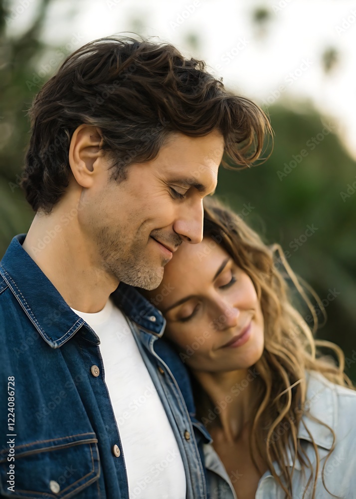 Intimate Portrait of Couple Embracing Outdoors Intimate Portrait of Couple Embracing Outdoors