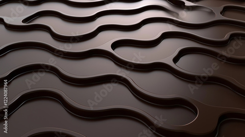 A 3D rendered abstract background featuring flowing, wave-like shapes in dark chocolate brown, creating a smooth and elegant texture.
