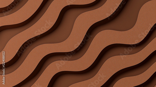 A 3D rendered abstract background featuring flowing, wave-like shapes in varying shades of brown, creating a sense of depth and movement.