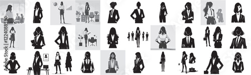 vector set silhouette of female manager