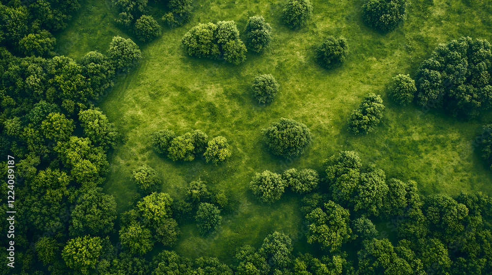 Aerial View of Lush Green Forest Trees and Grassy Meadow in Vibrant Natural Landscape : Generative AI Aerial View of Lush Green Forest Trees and Grassy Meadow in Vibrant Natural Landscape : Generative AI