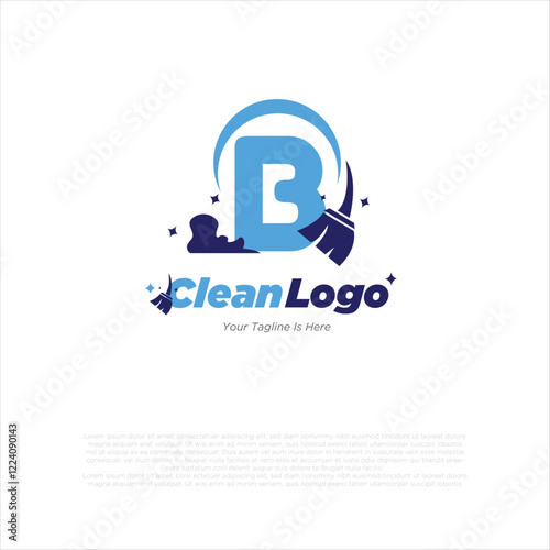 b initial letter combine with broom for cleaning service, house maintenance, repair, housecleaning, logo vector template concept