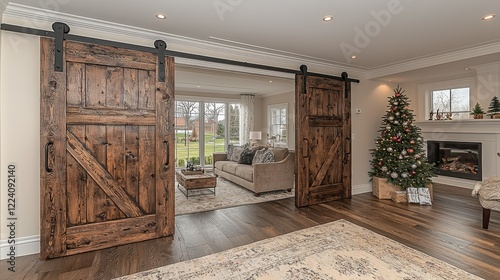 Rustic Charm: Christmas Interior with Barn Doors