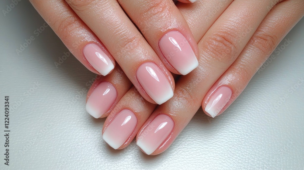 Close-up of woman's hands with French manicure, beauty salon background. Use beauty blog, nail art tutorial Close-up of woman's hands with French manicure, beauty salon background. Use beauty blog, nail art tutorial
