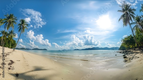 Wide-Angle View of a Sunny Day on Beach