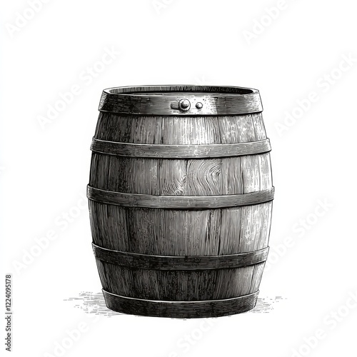 Wooden barrel, cask, oak, container, vintage, isolated on white background.