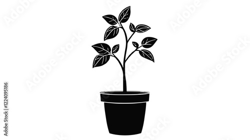 Potted plant illustration on blank background with copy space