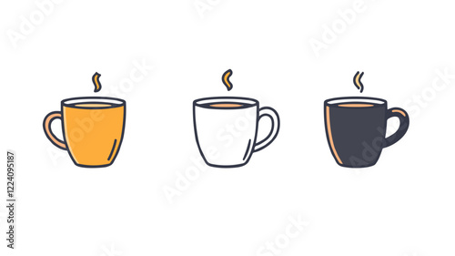 Colorful coffee cups illustration on blank background with copy space