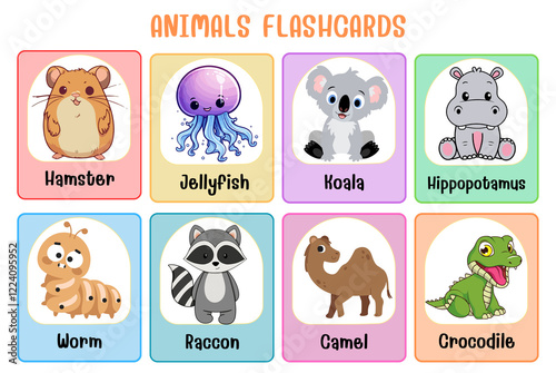 Animals flashcard collection for children education, printable montessori material