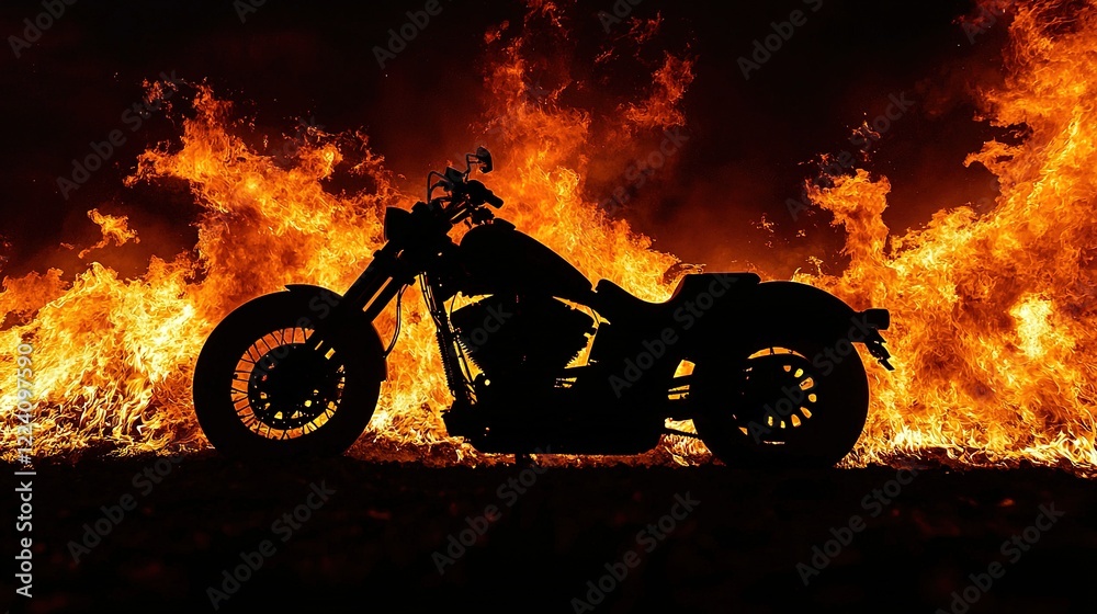 Fototapeta premium Motorcycle Inferno: Blaze, Night, Silhouette