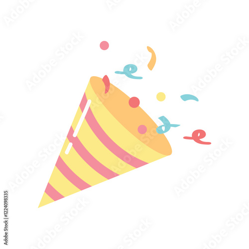 Birthday party popper with confetti, isolated on white background 