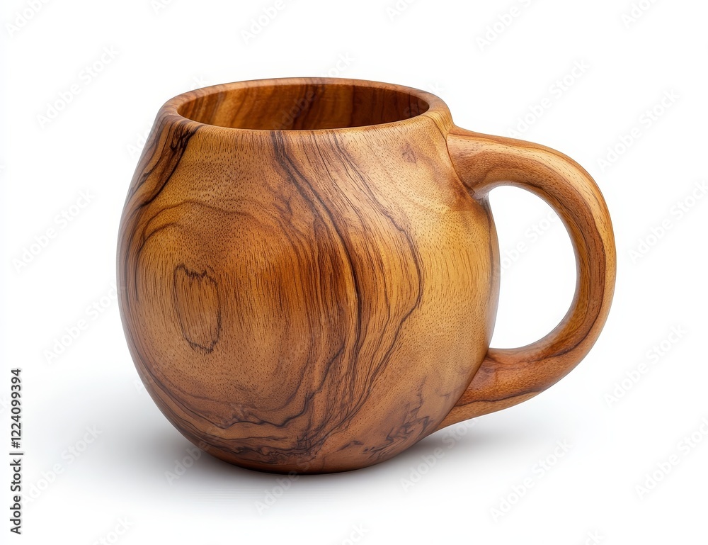 Round wooden mug with handle, isolated on white. Round wooden mug with handle, isolated on white.