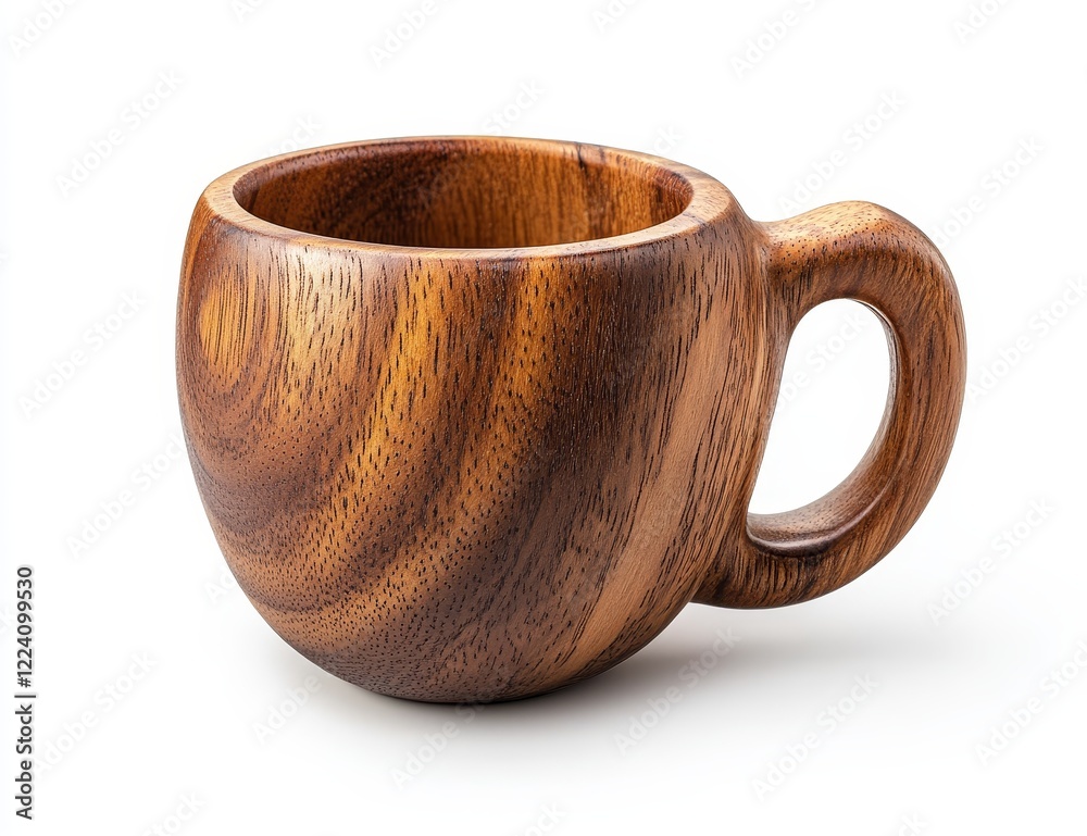 Carved wooden cup with handle, isolated on white. Carved wooden cup with handle, isolated on white.