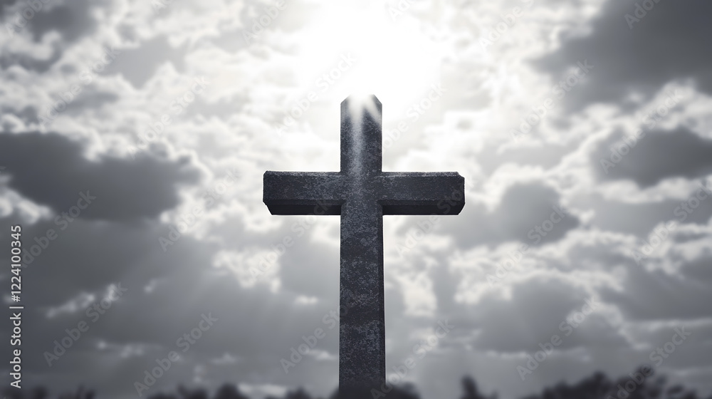 Meanaceingle Cross in Spiritual Atmosphere with Sun Rays Breaking Through Clouds : Generative AI Meanaceingle Cross in Spiritual Atmosphere with Sun Rays Breaking Through Clouds : Generative AI