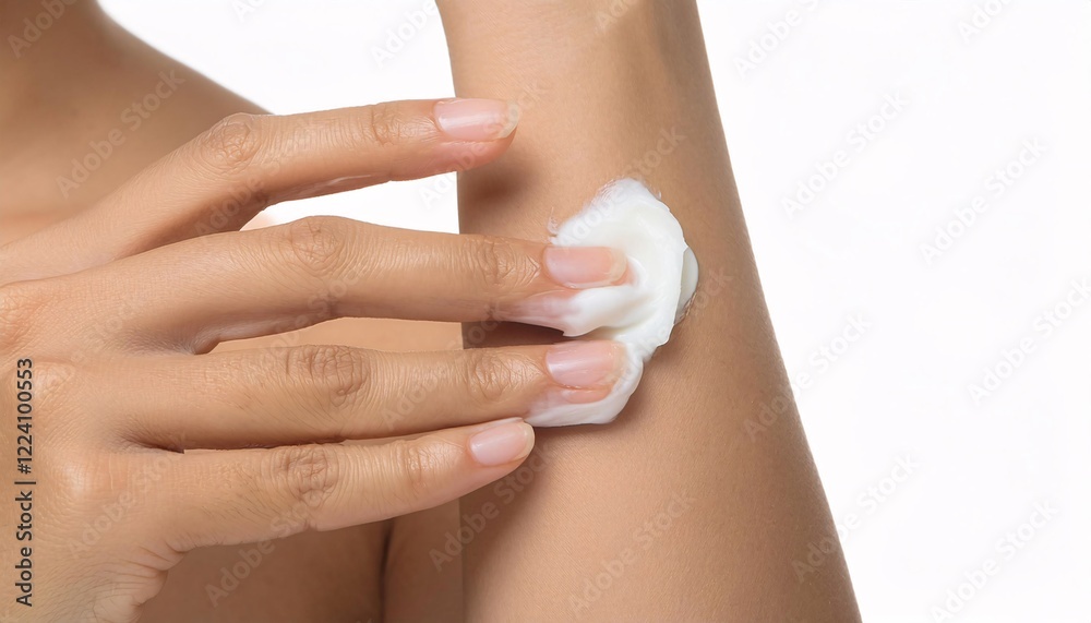 close-up of a hand gently applying moisturizing cream to the forearm, highlighting smooth and hydrated skin
close-up of a hand gently applying moisturizing cream to the forearm, highlighting smooth and hydrated skin