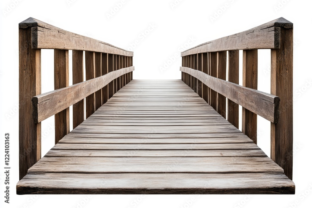Fototapeta premium Rustic wooden footbridge isolated on white background. (2)