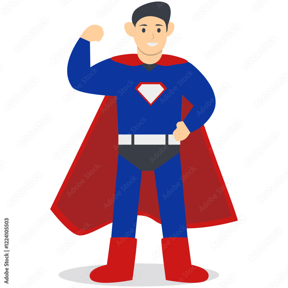 Man Superhero Illustration in Flat Cartoon Design. Isolated Vector Character. Man Superhero Illustration in Flat Cartoon Design. Isolated Vector Character.