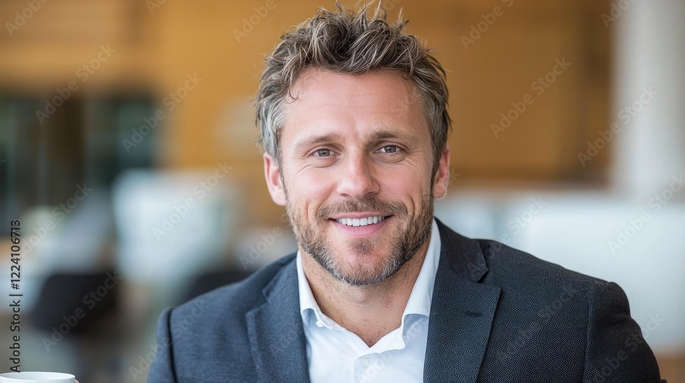 Fototapeta premium Smiling businessman in office lobby