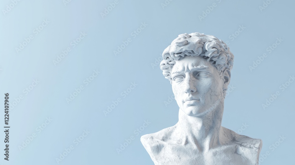 Obraz premium Half Finished Statue Displayed Against an Empty Blue Background