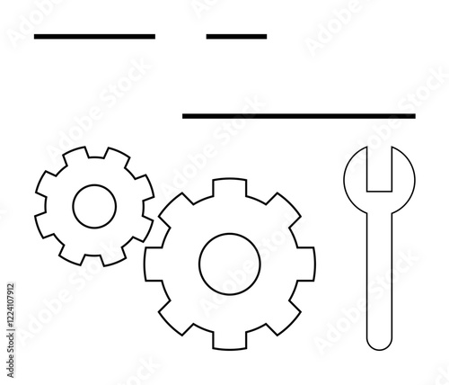 Gears and wrench in minimalistic design indicating mechanical and technical support. Ideal for engineering, maintenance, mechanical work, technical support, automotive industry, teamwork, process