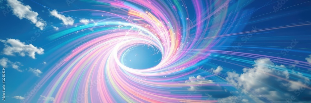 Fototapeta premium A swirling vortex of colors dances across the sky, as if a thousand rainbows were unfolding simultaneously in perfect harmony, luminous, iridescent, celestial